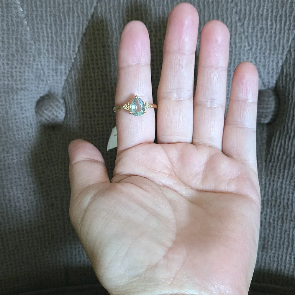 Shivam Green💚 Flourite Teardrop💧 with White Topaz Ring💍 - NWT - Picture 7 of 16